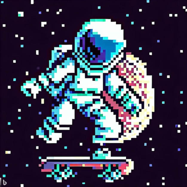 写真 宇宙飛行士がスケートボードに乗る - ピクセルアート4