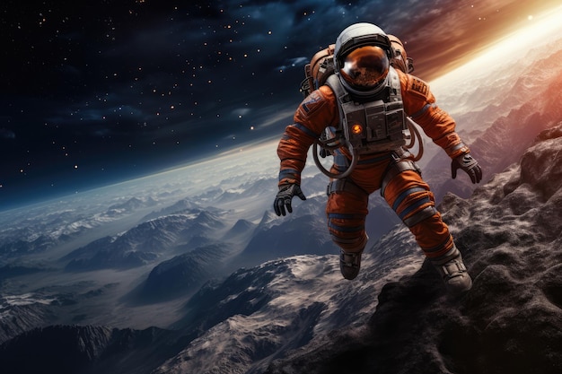 Astronaut In Space Admiring The Planets Photorealism