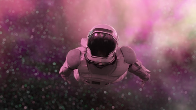 Photo astronaut in space astronaut helmet close up universe and outer space in the background 3d illustration