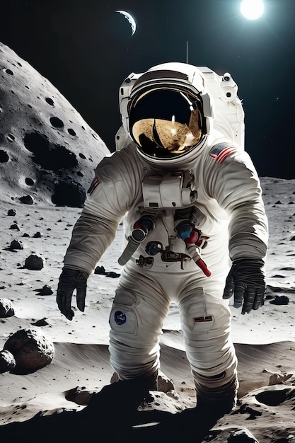 Photo astronaut in the space astronaut in the space space shuttle on the background of the moon
