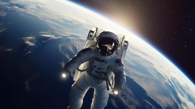 Astronaut in space on the background of planet earth