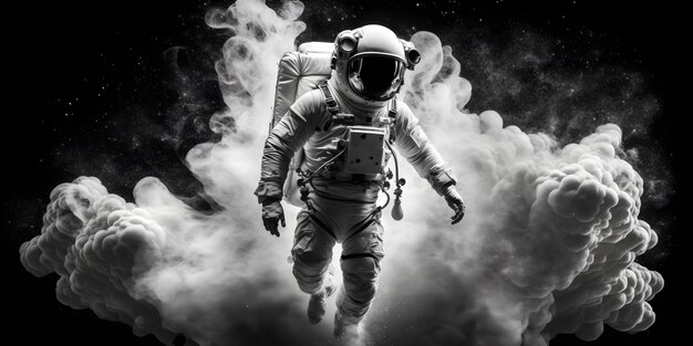 astronaut in space black and white