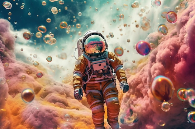 Astronaut in space colorful backgroung Generative AI