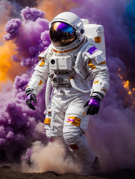 astronaut in space colorful backgroung