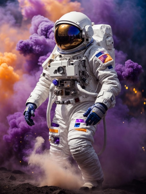 astronaut in space colorful backgroung