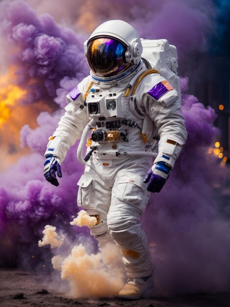 astronaut in space colorful backgroung