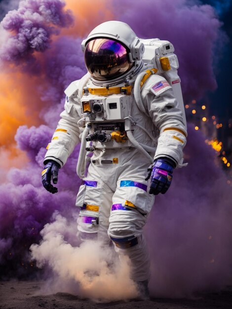 astronaut in space colorful backgroung