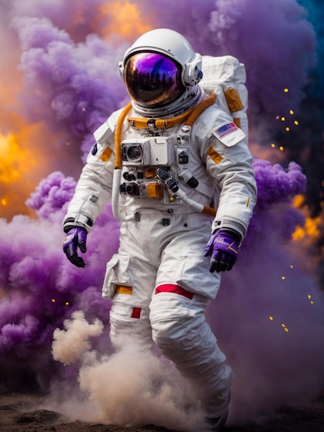astronaut in space colorful backgroung
