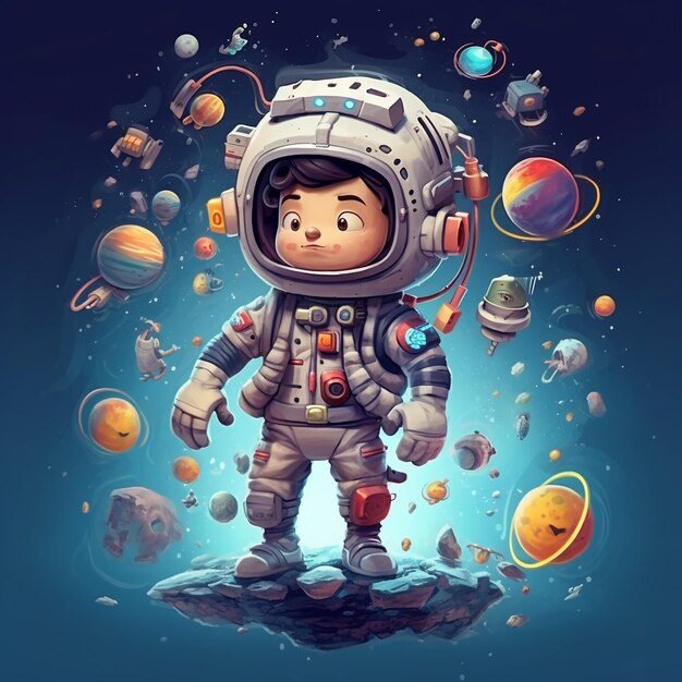 Астронавт, исследователь космоса, мультфильм, мальчик, иллюстрация