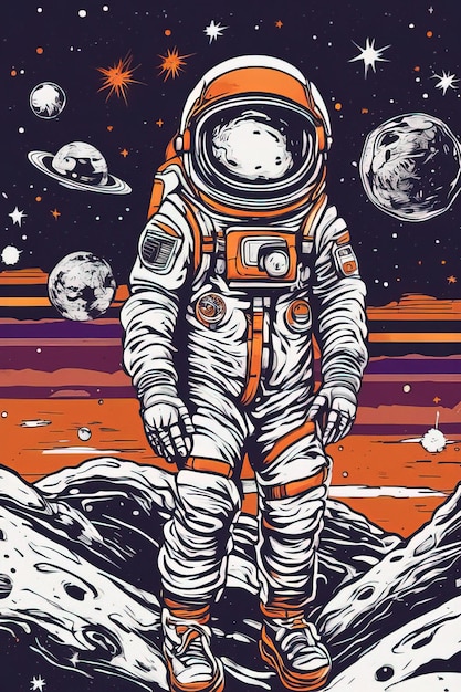 astronaut and space exploration hand drawn vector illustration