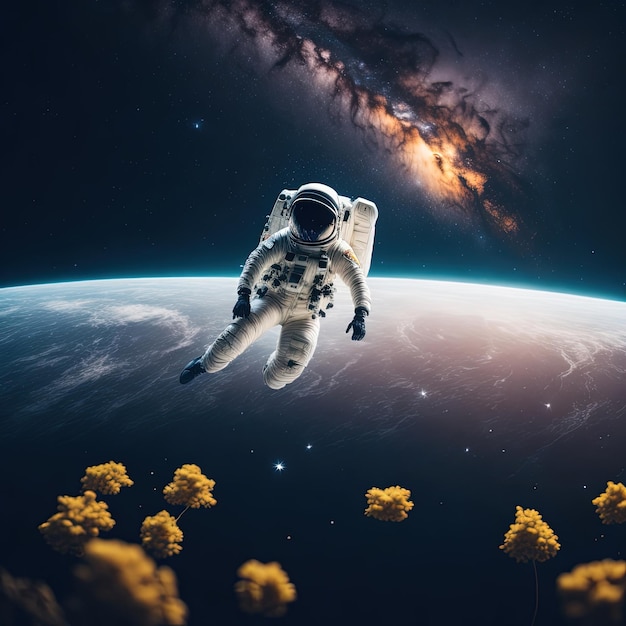 an astronaut in space floating in space