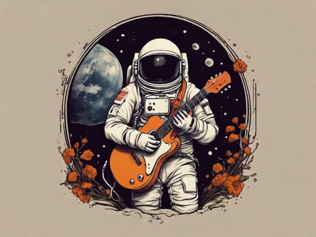 Astronaut space rock gitaar vector t-shirt ontwerp