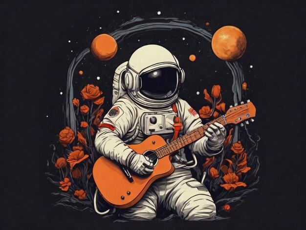 Astronaut space rock gitaar vector t-shirt ontwerp