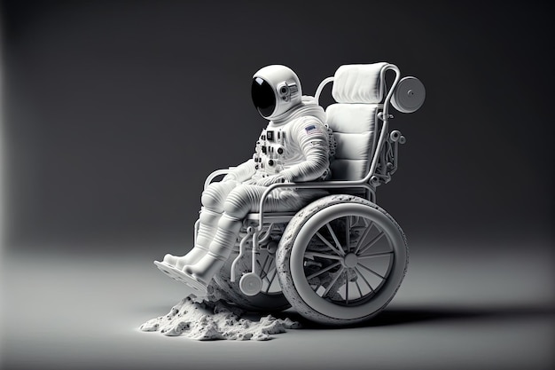 Astronaut in space sitting in wheelchair