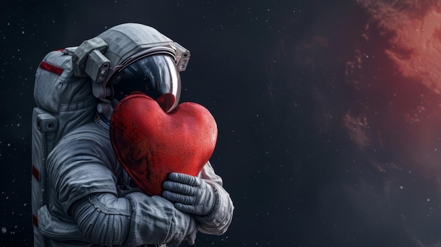 Photo astronaut in space suit holding heart