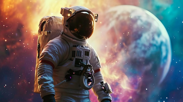 Foto astronauta in tuta spaziale con uno zaino