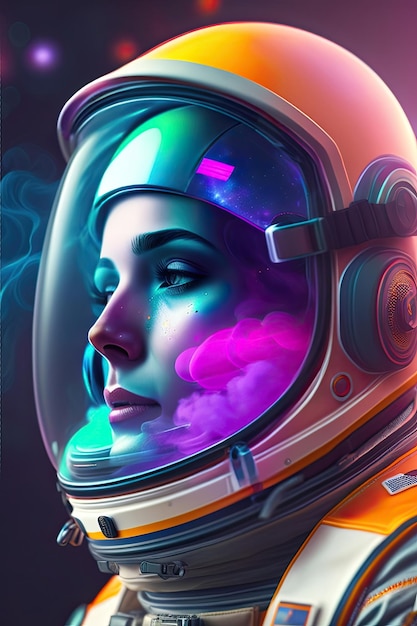 A astronaut in space suit with colorful smoke