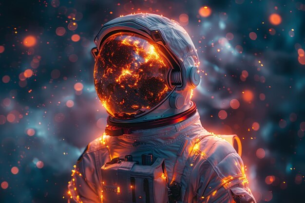 Astronaut in Space Suit With Glowing Lights