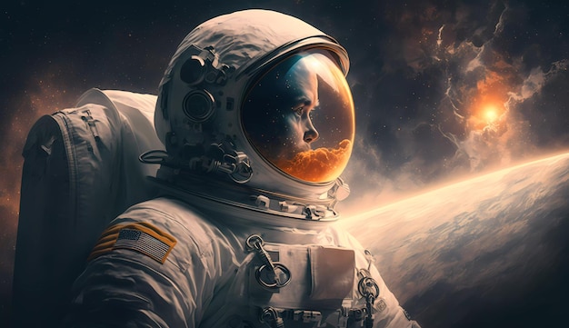 An astronaut in a space suit with a planet in the background.