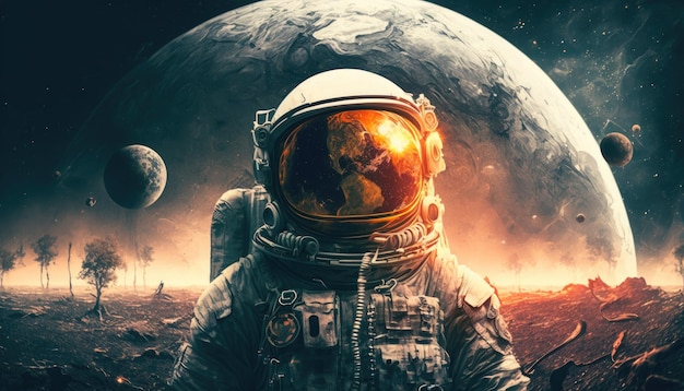 An astronaut in a space suit with a planet in the background