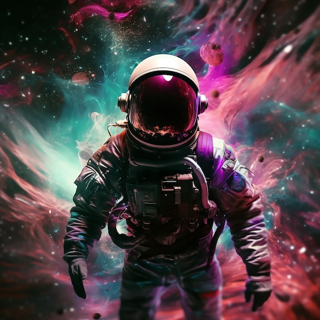 An astronaut in a space suit with a space suit on.