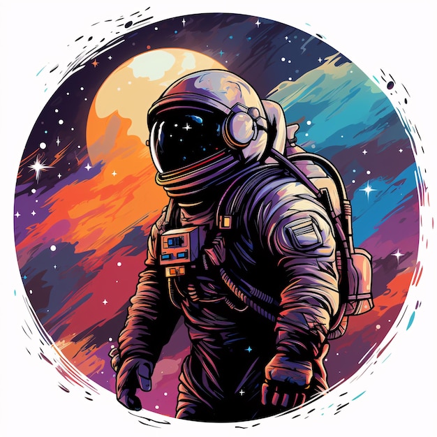 an astronaut in space with a colorful background