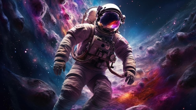 Астронавт в космосе с красочным фоном