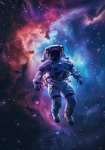 Астронавт в космосе с красочной туманностью