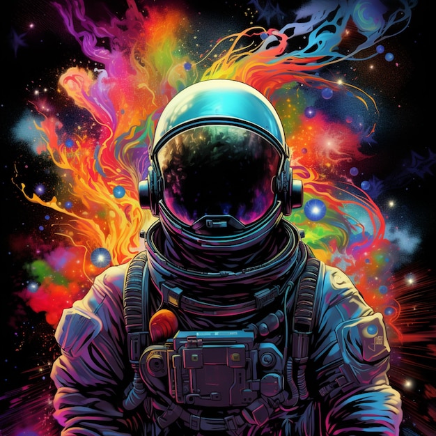 astronaut in space with colorful smoke and stars in the background generative ai