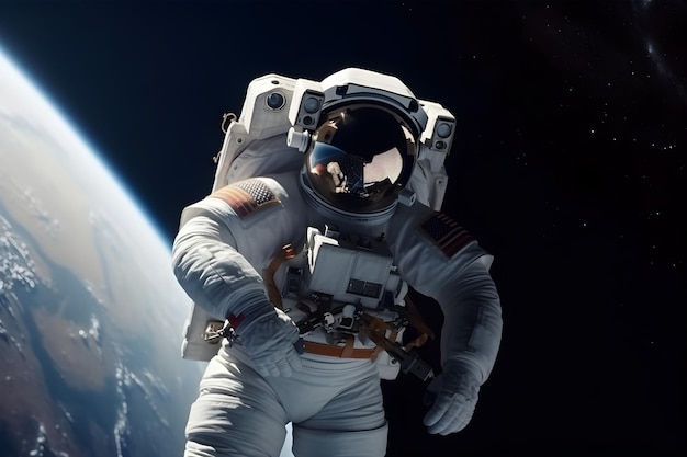 An astronaut in space with the earth in the background