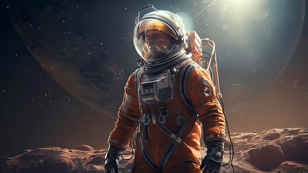 An astronaut in space with a planet in the background