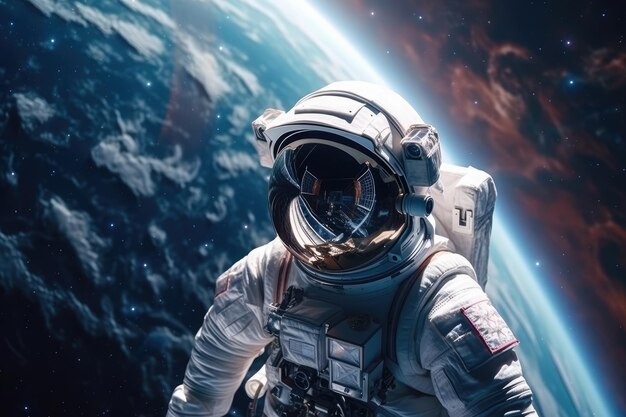 An astronaut in space with the planet earth in the background