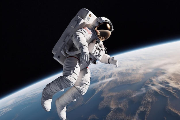 Астронавт в космосе на фоне планеты Земля