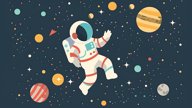 Astronaut in space with planets and stars