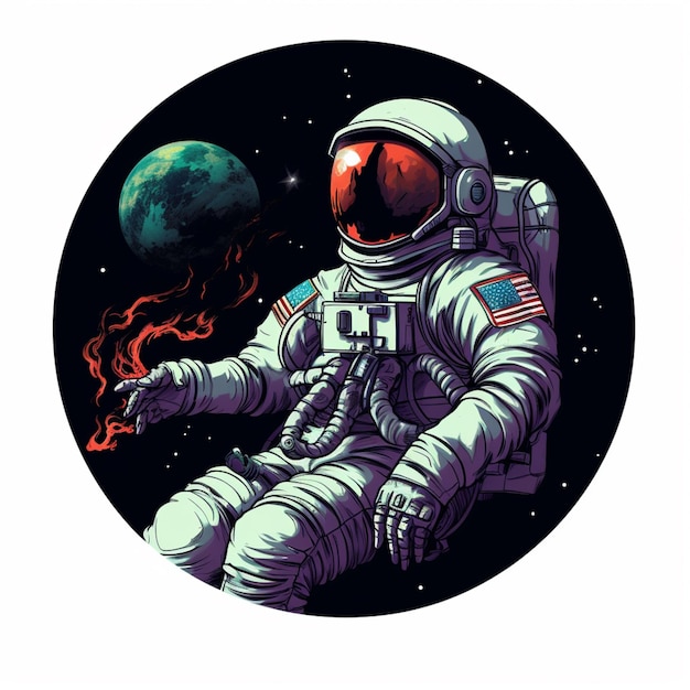 astronaut in space with a red and white helmet and a blue moon generative ai