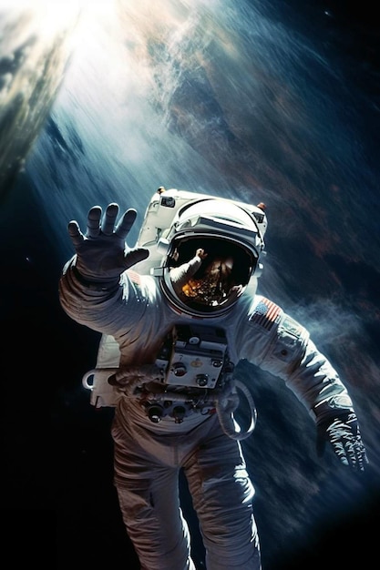 Astronaut in space with the sun behind him