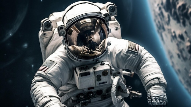 Космонавт в космосе со словом "космос" на спине