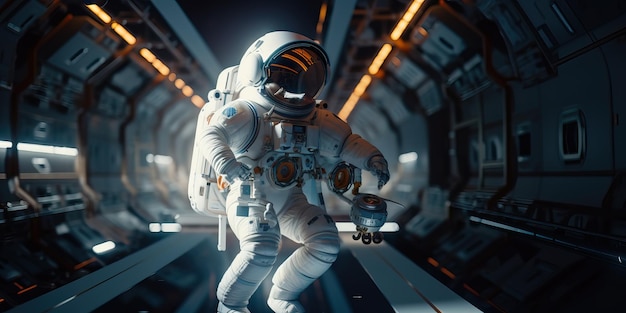 Foto astronauta in un interno di veicolo spaziale ai generativo