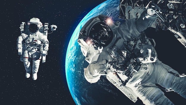 Фото Космонавт-космонавт выходит в открытый космос, работая над космической миссией