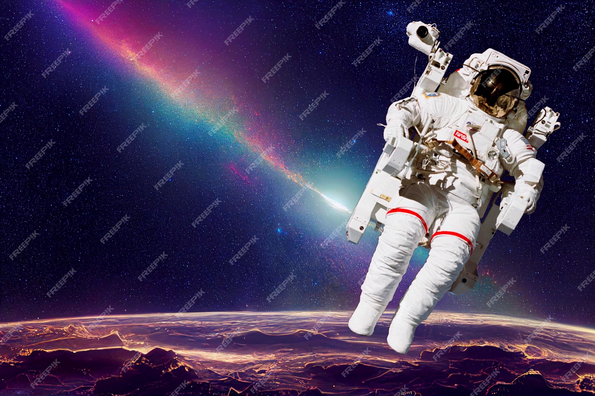 Astronaut spaceman suit outer space solar system people universe. Elements  of this image furnished by NASA. Stock Illustration