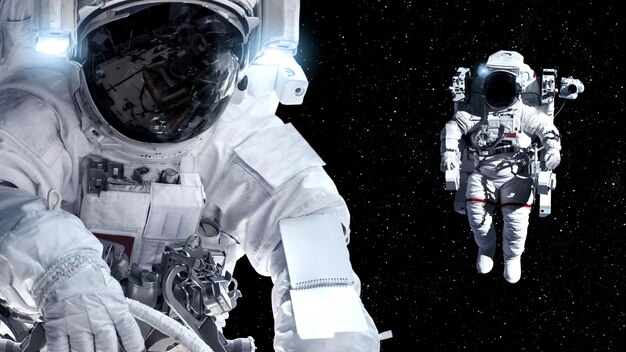 Astronaut spaceman do spacewalk while working for spaceflight mission