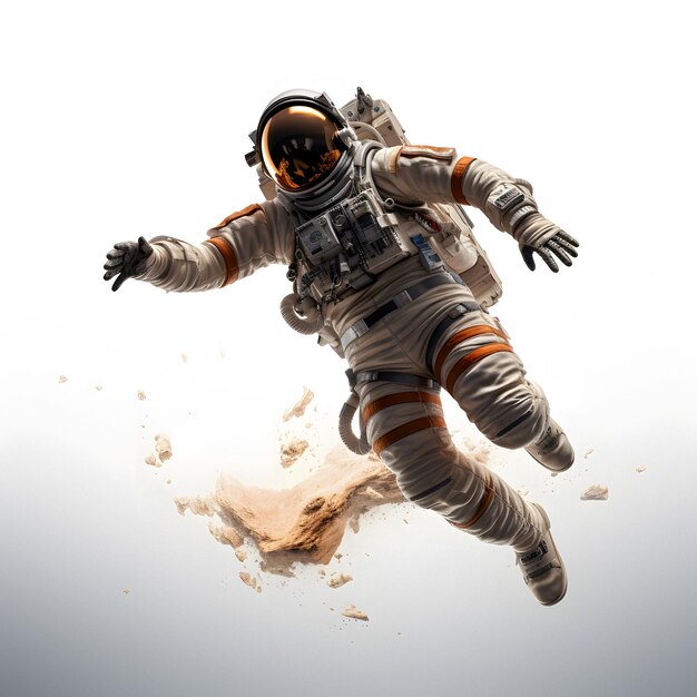 Photo astronaut in a spacesuit in the air with a white background generative ai