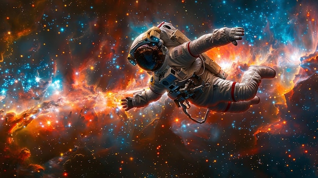 Photo astronaut in spacesuit floating in the vastness of space