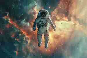 Photo astronaut in a spacesuit floating in the vastness of space