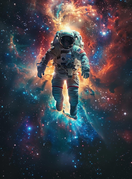 Foto un astronauta in tuta spaziale che galleggia nella vastità dello spazio