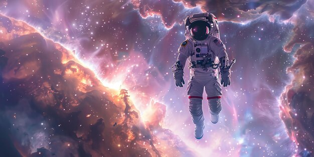 Photo astronaut in a spacesuit floating in the vastness of space