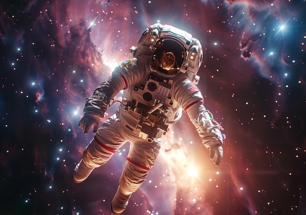 Astronaut in spacesuit floating in the vastness of space