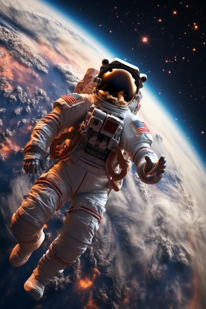 Photo an astronaut in a spacesuit is floating in space with the earth in the background