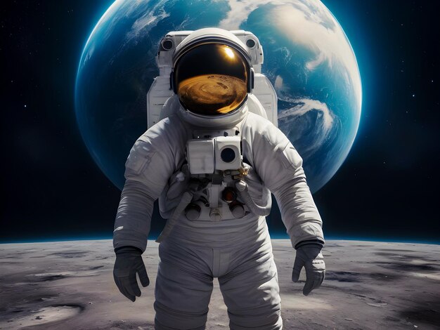 Photo astronaut in spacesuit moon lunar surface space exploration out of earth galaxy discovery wallpaper