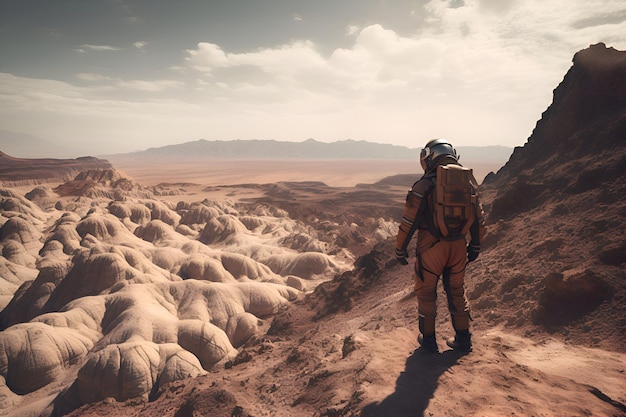 Astronaut in a spacesuit on the surface of Mars Generative AI 2